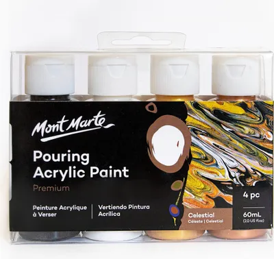 Produktbild von Mont Marte Bastelfarbe PREMIUM Pouring Acrylfarbe, Gieß-Acryl, je 4 x 60 ml,Farbe Celestial,Untereinander vermischbar & bereits mit Medium vorgemischt