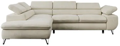 Produktbild von Ecksofa Sofa Beige, Wohnlandschaft L-Form mit Schlaffunktion und Bettkasten, Schlafsofa mit Bettkasten, Sofa mit Einstellbare Kopfstützen, Peter L - Beige Velvet - Links Beige