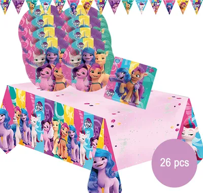 My Little Pony Party-Set Kindergeburtstag 26-tlg. Party-Deko Tischdeko Party-Geschirr TV-Held Geburtstag Deko Mottoparty Deko-Zubehör Pferde Tisch-Deko für Mädchen