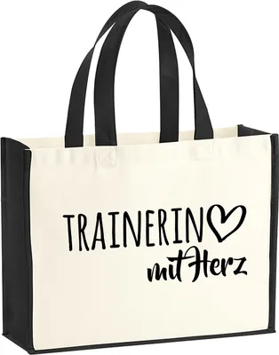 Produktbild von Huuraa Jutetasche Trainerin mit Herz 21 Liter Black Jute und Baumwolle Einkaufstasche Geschenkidee