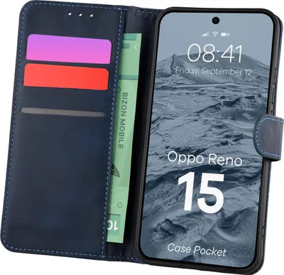 Produktbild von Handyhülle mit Klappe für Oppo Reno 15, Bizon Case Pocket, Dunkelblau