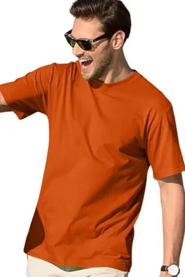 Zdjęcie produktu dla T-shirt męski na lato, 100% bawełna, bez nadruku, jednolity kolor, 145 g/m2, kolor pomarańczowy, rozmiar M