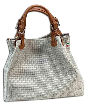 Produktbild von Tasche grau braun Florence Handtasche Leder geprägtes Flechtmuster OTF164K