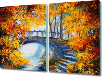 Produktbild von Coloray Küchenbrett Kochplattenabdeckung Hackbrett Schneidebrett Herdabdeckplatte 2x40x52 cm - Baum Blätter Flussbrücke