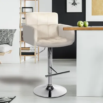 Produktbild von 2-teiliges Barhocker-Set Velvet Cream Coloured – Moderner Barhocker, verstellbar, extra Sitzkomfort