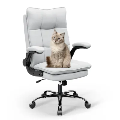 Produktbild von Happy Home Bürostuhl Ergonomisch Schreibtischstuhl Chefsessel Computerstuhl mit hochklappbarer Armlehne drehbar Wippfunktion Höhenverstellbar Grau
