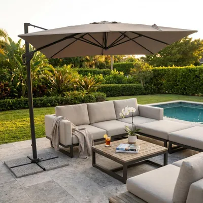 Immagine prodotto di Milani Home - ombrellone da giardino 3 x 3 m palo laterale decentrato in alluminio e acciaio, telo taupe, per terrazzo e piscina