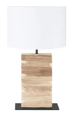 Obrázek produktu pro Stolní lampa - bílá - hnědá - černá - v 63 cm - dřevo - ocel - látkové stínítko - hranatá