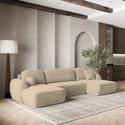 Produktbild von Masseno Ecksofa SAVONA K mit Schlaffunktion U-Form, Sofa mit Bettkasten, Wohnzimmersofa, Couch, Soffa, Bettsofa, Couchgarnitur- Beige, PAROS 02