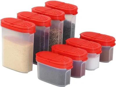 Produktbild von Gewürzdosen, groß und klein – Gewürzhalter – transparentes Gewürzset – Gewürzflaschen – wasserdicht – Dosen mit Deckel – Gewürze und Aromen – BPA-frei – 8er-Set – 8 Stück. Gewürzdosen