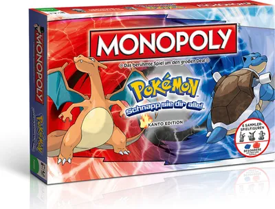 Produktbild von Monopoly Brettspiel Pokémon Kanto Edition 1. Generation für 2-8 Spieler ab 8 Jahren mit 6 Sammlerfiguren