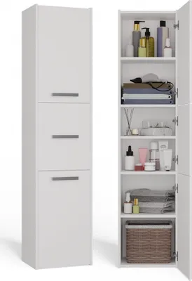 Obrázok produktu pre Moderná kúpeľňová skrinka S43 s 3 dverami pre optimálny úložný priestor | Farba: biela | 40 x 30 x 170 cm