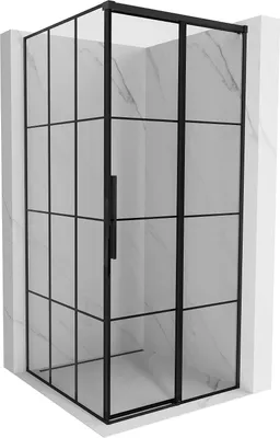 Produktbild von Mexen Rox Duschkabine Schiebetür rechts 100 x 100 cm, schwarzes Gitter, schwarz - 8C2-100-100-70-77-P