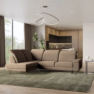 Zdjęcie produktu dla Masseno Narożnik LERMA L-S z funkcją spania i pojemnikiem na pościel Kształt L, Rozkładana sofa, Rogówka - Beżowy, MONOLITH 09