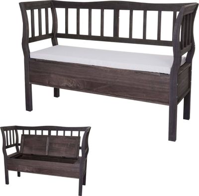 Lavica T207, lavica lavica lavica drevená lavica úložná truhlica, úložný priestor vankúš drevo 119cm ~ sivo-hnedá, ošumelá