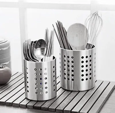 Image de Deux pièces (17 × 11 cm + 12 × 14 cm) : porte-ustensiles de cuisine en acier inoxydable, grand organiseur de cuisine en acier inoxydable, porte-couverts pour ranger les tiroirs et les étagères, porte-couverts de cuisine peu encombrant
