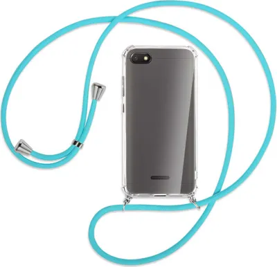 Produktbild von Handykette Backcover-Schutzhülle mit Band (Metall silberfarben) für Xiaomi Redmi 6A - türkis