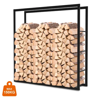 Zdjęcie produktu dla ISOISL, regał na drewno kominkowe, wymiary 100 x 80 x 25 cm, metalowy, kolor czarny, jednodzielny, udźwig do 150 kg, stabilny i oszczędzający miejsce