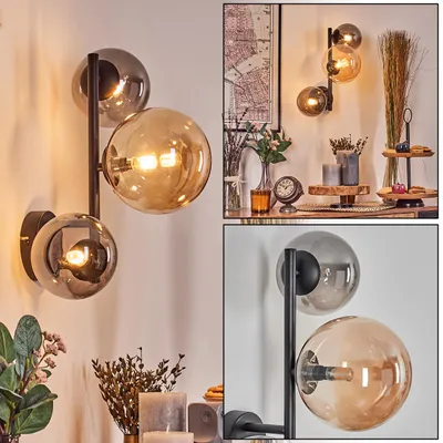 Produktbild von Isorella Wandlampe aus Metall/Glas in Schwarz/Rauch/Bernstein