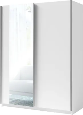 Produktbild von Weißer 2-türiger Kleiderschrank mit Spiegel, 1 Kleiderstange & 4 Regalböden, 198x180x60 cm
