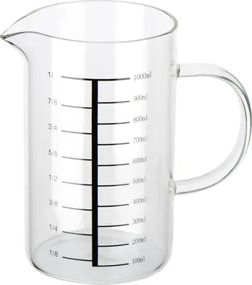 Produktbild von com-four® Messbecher aus temperaturbeständigem Glas - Dosierbehälter mit Henkel - 1000 ml Glaskanne mit Skala - Küchenhelfer