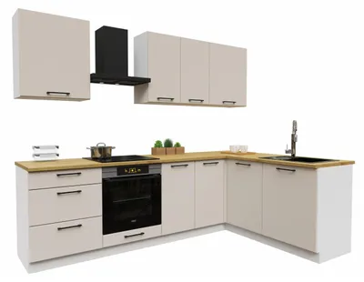 Produktbild von Eckküche 260x170 cm - Beige Matt - MDF - mit Artisan-Eiche Arbeitsplatte - Küchenzeile - mit Hängeschränke und Unterschränke - DENIS