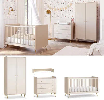 Produktbild von Kinderzimmer Babyzimmer komplett Set LIEN Sandbeige Schrank Kommode Bett Regal