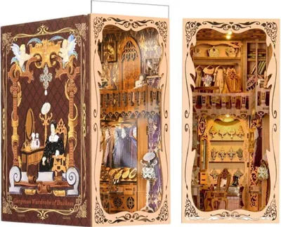 Produktbild von Habarri | DIY Book Nook - Die Königliche Garderobe - Puzzle 3D - Miniatur Haus Kit mit Möbeln und LED-Licht - Buch Ecke Kit