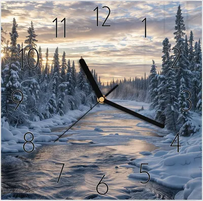 Produktbild von Wanduhr aus Glas mit Motiv Winterflusswald- 30 x 30 cm - inkl. Aufhängesystem