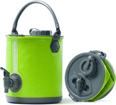Image de Réservoir d'eau pliable avec robinet - Bidon d'eau de camping portable - Seau pliable pour camping-car ou caravane - Vert 2 en 1