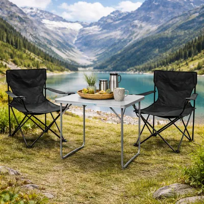 3-teiliges Campingmöbel Set Schwarz