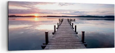 Produktbild von Bild auf Leinwand - Leinwandbild - Fußgängerbrücke See Sonnenuntergang Abend - 100x40cm - Wand Bild - Wanddeko - Leinwanddruck - Bilder - Kunstdruck - Leinwand bilder - Wandkunst - AB100x40-2635