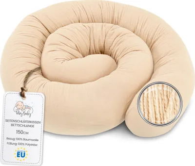 Obrázek produktu pro Polštář pro boční spaní Muslin Bed Snake Body Pillow 150 cm Bavlna - polštář dlouhý postelový válec na spaní polštář na krk světle béžový