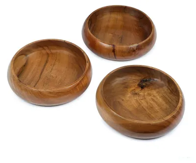 Image de Ensemble de 3 bols en bois - Bols en bois d'acacia, dimensions 20x5 cm - Bords antidérapants - Capacité de 740 ml - Parfaits pour les salades/les collations - Idéaux pour les cadeaux - Bols de service