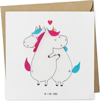 Produktbild von Mr. & Mrs. Panda doppelkarte Einhorn Mitteilung - Weiß - Geschenk, anlasskarte, Liebe, Unicorn, Glückwunschkarte, Spruch, Valentinstag, faltkarte, Einhörner, Klappkarte
