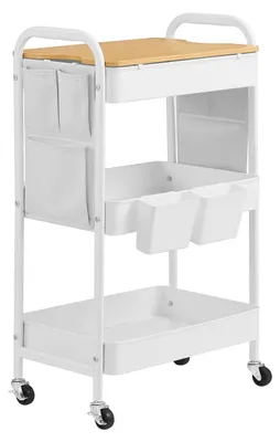 Immagine prodotto di Carrello da cucina su ruote, carrello di servizio con 3 ripiani in filo metallico | Bianco | 44,3 x 30,6 x 74,2 cm
