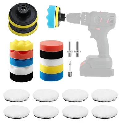 Immagine prodotto di Set lucidatura auto - 23 pezzi - Spugne e pad in lana da 80 mm - Velcro