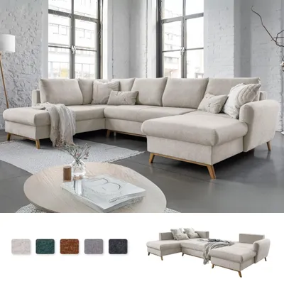 Produktbild von MIUFORM Scandic Lagom - Ecksofa mit Bettfunktion und Bettkasten U-FORM LINKS - 312x202 cm - Beige - Sofa Schlafsofa Couch