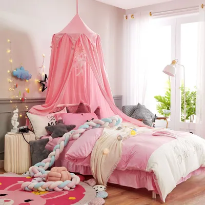 Produktbild von Betthimmel | Baldachin Kinderzimmer | Himmel Babybett Kinder Schlafzimmer Dekoration für Höhle, Spielzimmer | Geschenk für Babydusche, Neues Baby, Älteres Kind (Rosa)