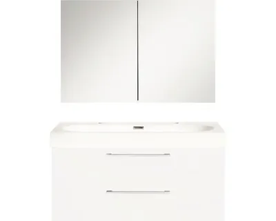 Produktbild von Badmöbel-Set Differnz Somero BxHxT 100 x 170 x 38 cm Frontfarbe weiß hochglanz mit Waschtisch Mineralguss weiß