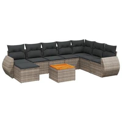 Produktbild von vidaXL 9-tlg. Garten-Sofagarnitur mit Kissen Grau Poly Rattan
