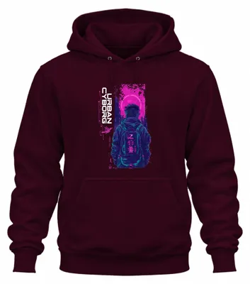 Zdjęcie produktu dla Bluza z kapturem w stylu cyberpunk, inspirowana futurystycznym miastem, Japonia, motyw Y2K, techniczna odzież, kolor burgundowy, rozmiar L