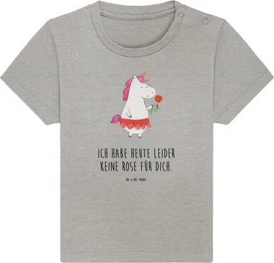 Produktbild von Mr. & Mrs. Panda Babyshirt Einhorn Dame 0. - 6. Monat - Heather Grey - Geschenk, Unicorn, Kleinkind Shirt, T-Shirt Baby, Einhörner, Trennung, Freundin, Kinder Oberteil