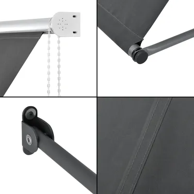 Collage of close-up shots of an awning, showing its mechanism and fabric.