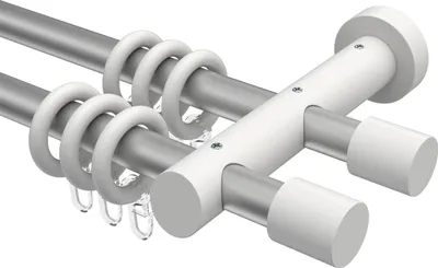 Produktbild von Interdeco Gardinenstange / Vorhangstange Silbergrau / Weiß, Typ Talena Feta (Kappe), 20 mm Ø 2-läufig, 420 cm