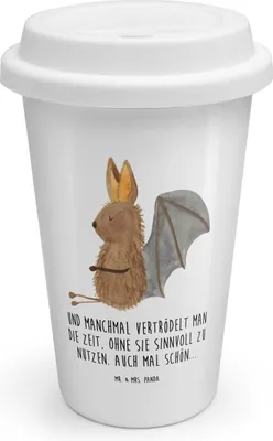 Produktbild von Mr. & Mrs. Panda Kaffeebecher To Go Fledermaus Sitzen - Weiß - Geschenk, Thermokaffeebecher, ToGo, Motivation, Thermobecher, Entspannen, Fledermäuse, Lustige Sprüche
