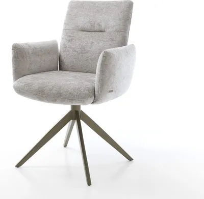 Produktbild von DELIFE Drehstuhl Jova-Flex mit Armlehnen Chenille Silbergrau Kreuzgestell breit Effektfinish Titan 360° drehbar Taschenfederkern