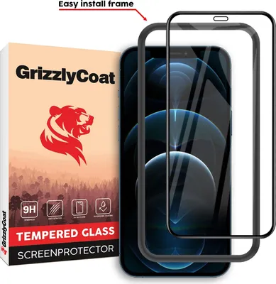 Produktbild von GrizzlyCoat Easy Fit iPhone 12 Pro Max Panzerglas Gehärtetes Glas Displayschutz - Hüllenfreundlich + Applikator - Schwarz