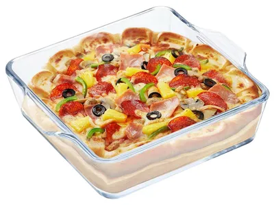 Obrázok produktu pre Sklenená forma na zapekanie, objem 0,8 l, s rúčkami, vhodná do mikrovlnnej rúry a do rúry, vhodná do mrazničky, rozmer 19,5 x 16,5 x 4,6 cm