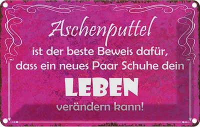 Produktbild von vianmo Blechschild 12x18 cm Aschenputtel Schuhe ändern Leben Spruch Zitat